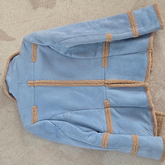 Blue Faux Suede Shearling Coat Jacket by One Girl Who - Small - Like New - Picture 4 of 7